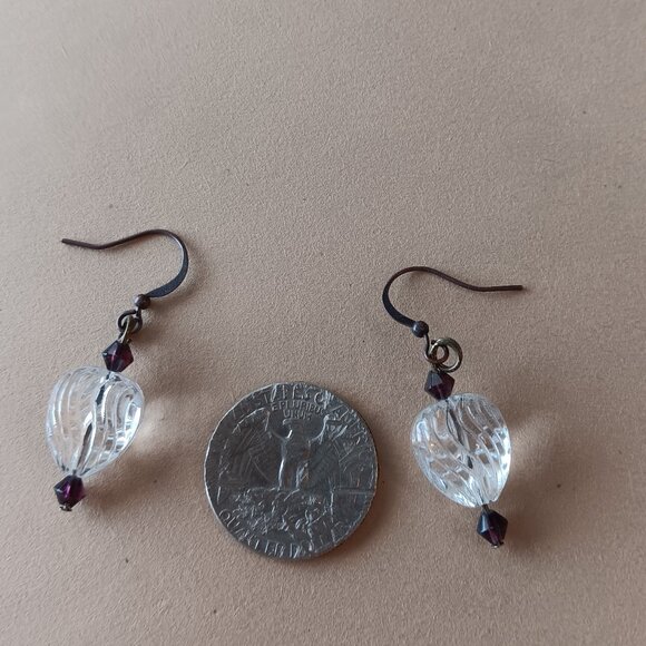 Handma Earrings With Textured Glass Heart Beads Mounted on Aged Copper Fishhooks - Picture 5 of 16